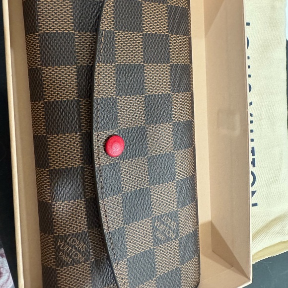 Louis Vuitton Accessories - Louis Vuitton Brown Checkered Wallet with Red Accent